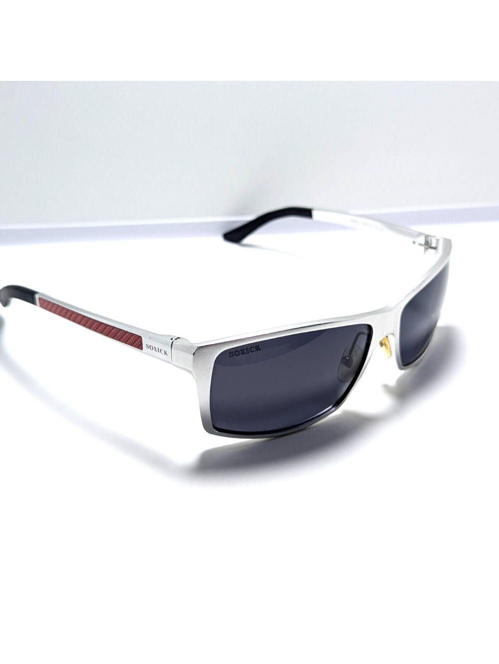 Soxick M999-1 Men's Silver Rectangle Black Lens Sunglasses 58-15-130 UV